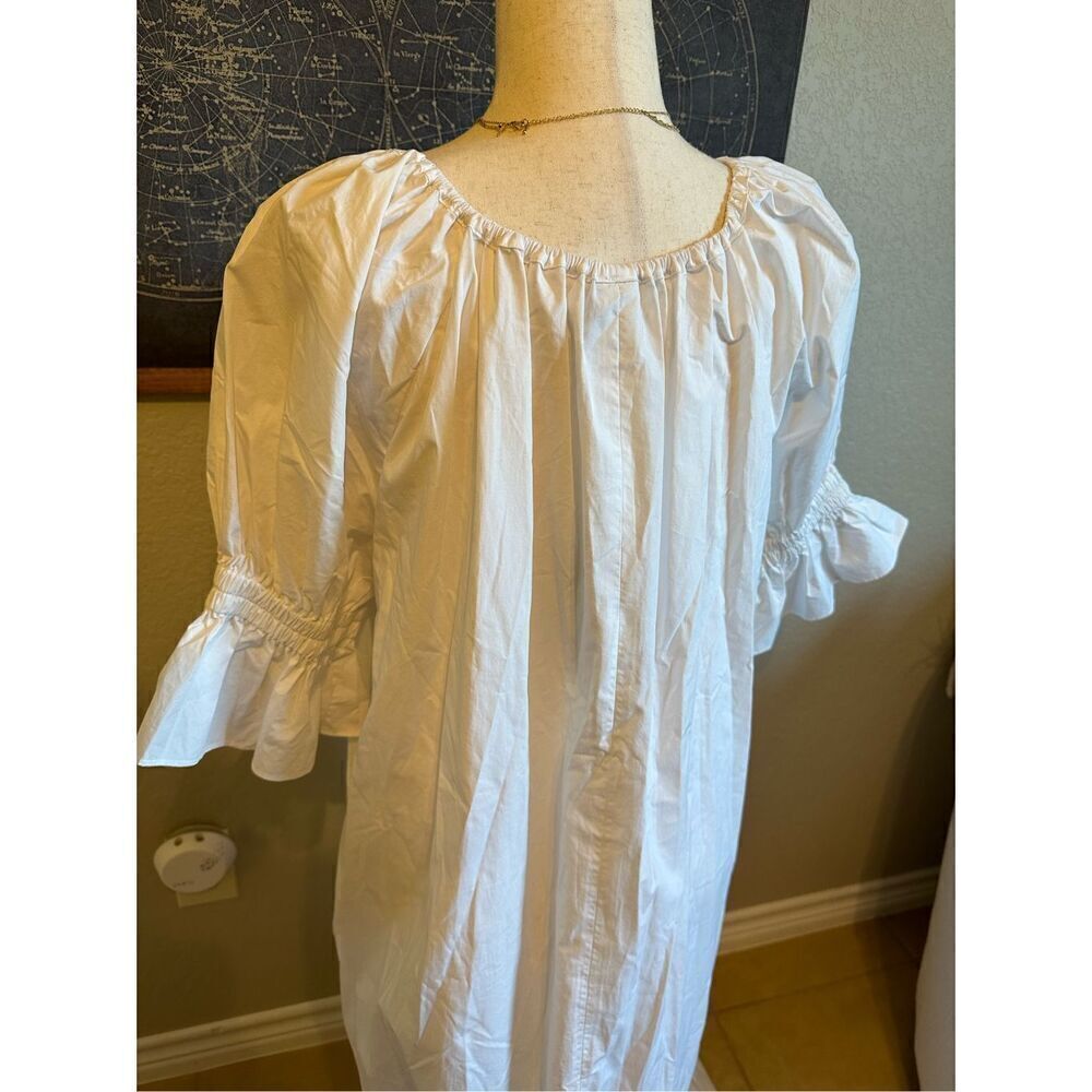 NWT Ephemera White Cotton Maxi Short Sleeve Lightweight Flowy Dress Women Size L - Picture 6 of 15
